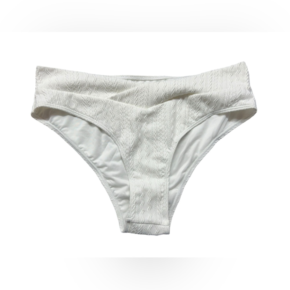 ZAFUL white high waist cheeky bikini swim bottoms size Large design fabric NWT
